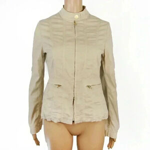 Vintage Y2K Escada Sport Light Beige Cotton Gold Zipper Lightweight Jacket